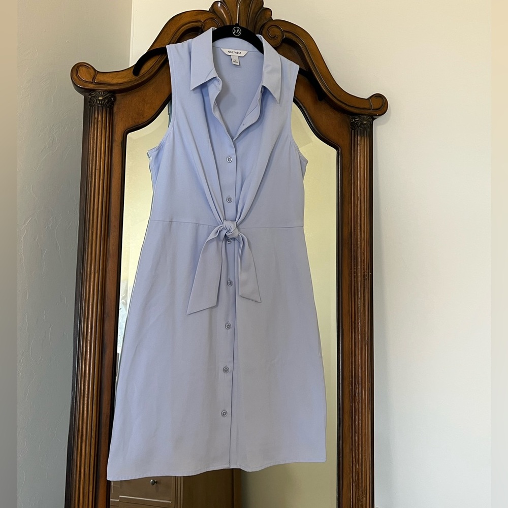 Nine West Blue Sleeveless Mini Dress Notched Collar